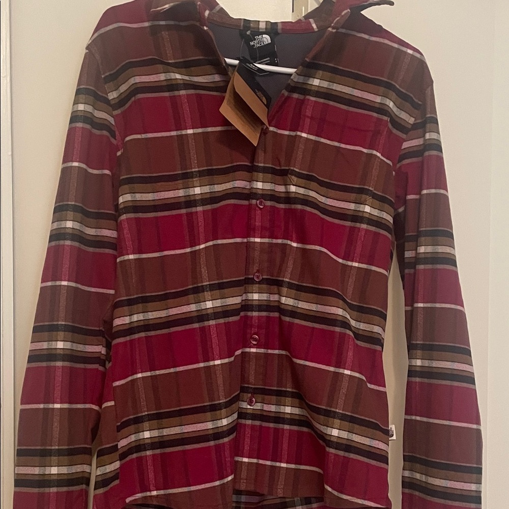 The North Face Men's Red and Brown Plaid Shirt